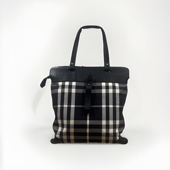 Burberry Stowell Large Black White Plaid Tote With Fuchsia Interior - Picture 2 of 14